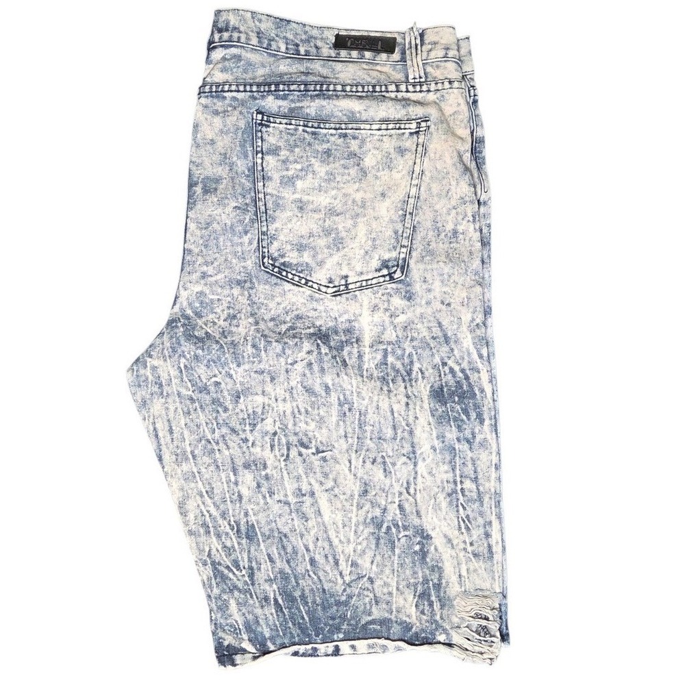 Thrill Denim Supply Co Mens Acid Wash Denim Shorts Light Blue Size 46 Streetwear